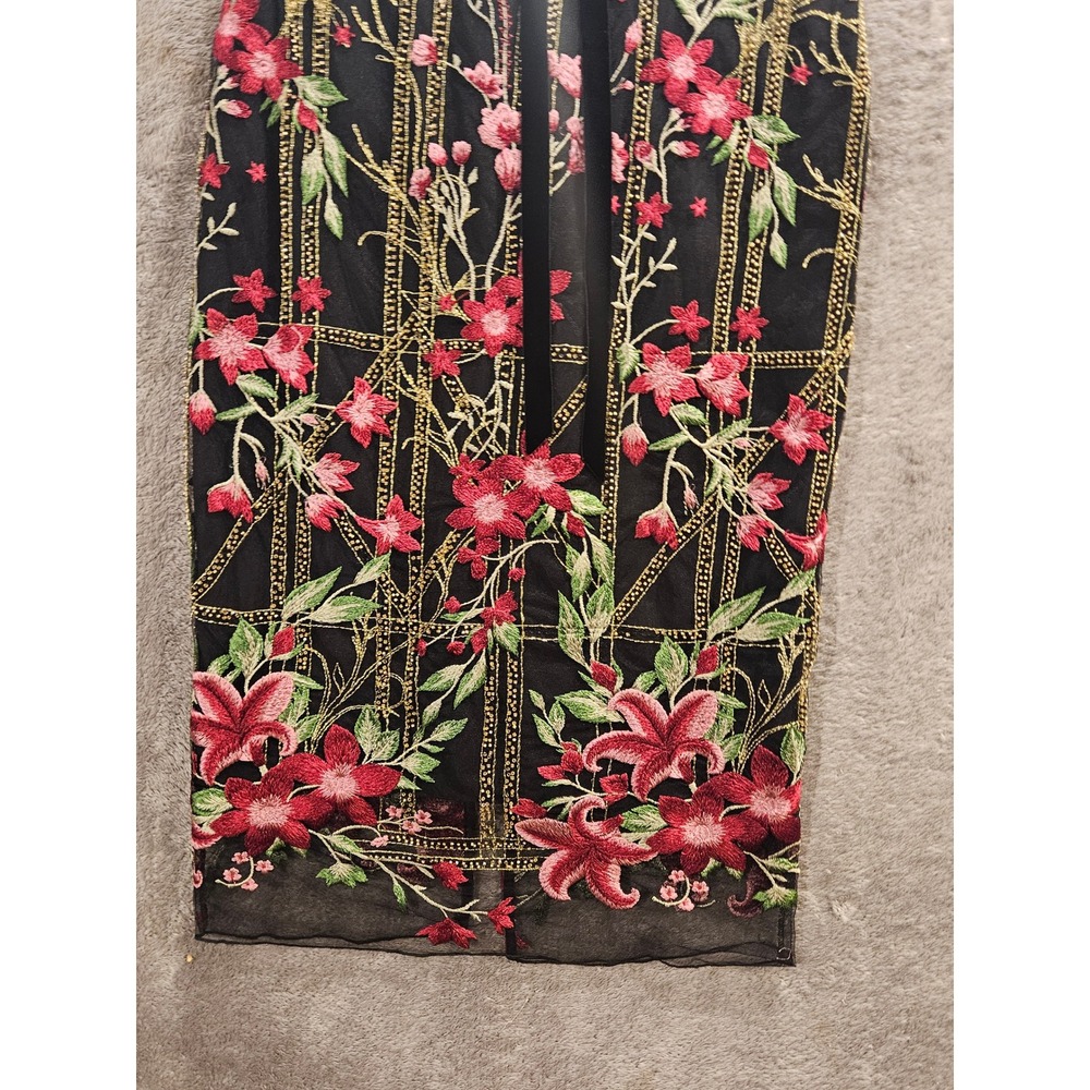 Marchesa Notte  Sz 6 Embroidered Mesh Midi Dress Cap Sleeve Belted‎ Formal #467H - Picture 13 of 15